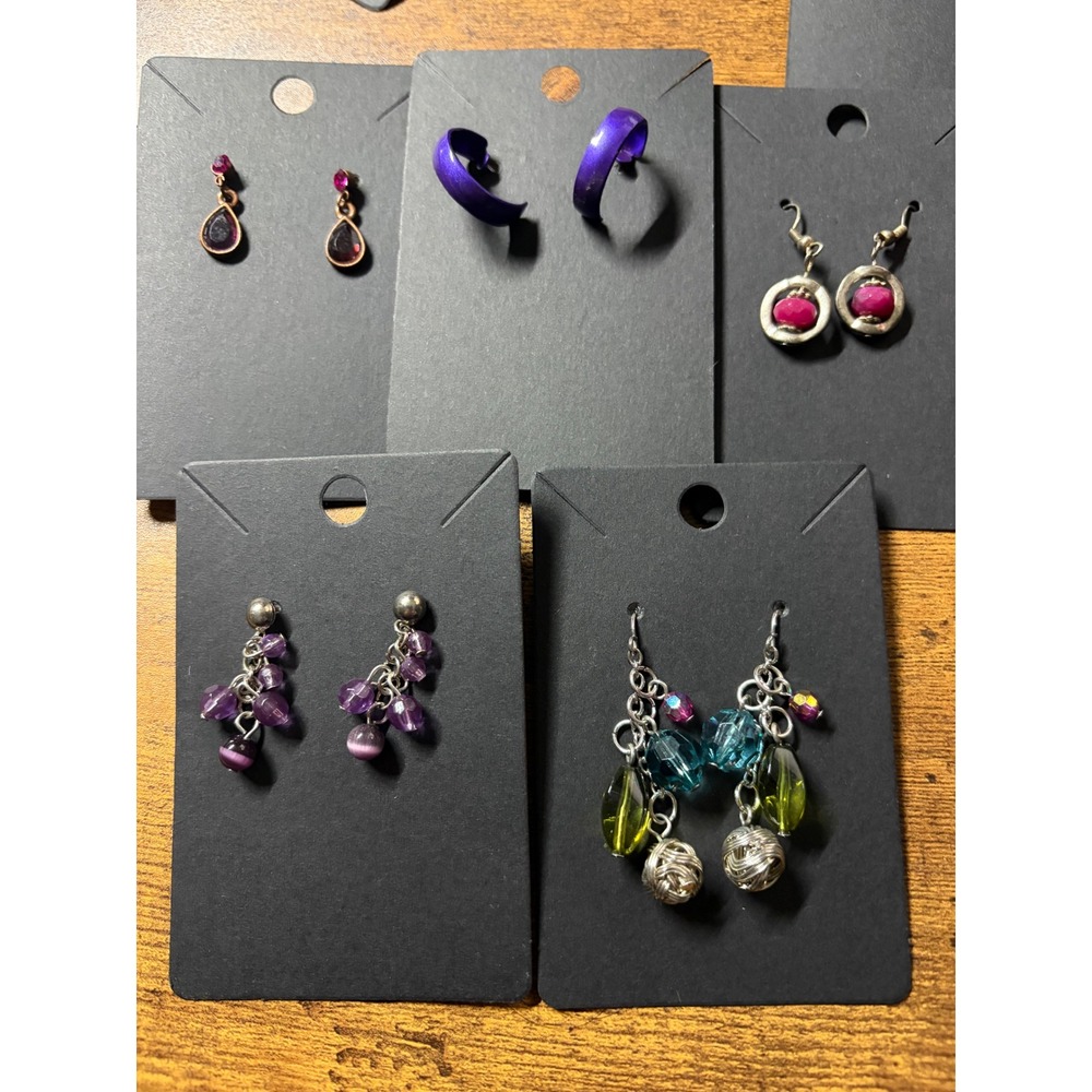 Mixed Lot of 5 Pairs Fashion Earrings Purple Pink Blue Boho Dangle Hoop Studs